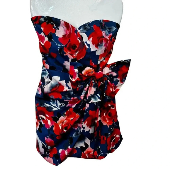 PARKER BLACK CHANTELLE STRAPLESS FLORAL-PRINT BOW DRESS LENNOX ROSE SZ 4 NWT - Picture 3 of 10